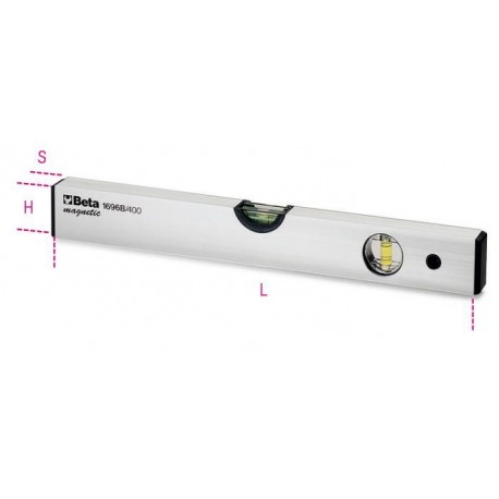 1696B - niveles con base magnética de aluminio perfilado anodizado con 2 cápsulas de nivel irrompibles, precisión 1 mm/m